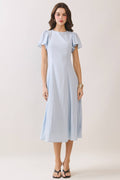 Flutter Short Sleeves Flowy Hem Midi Dress
