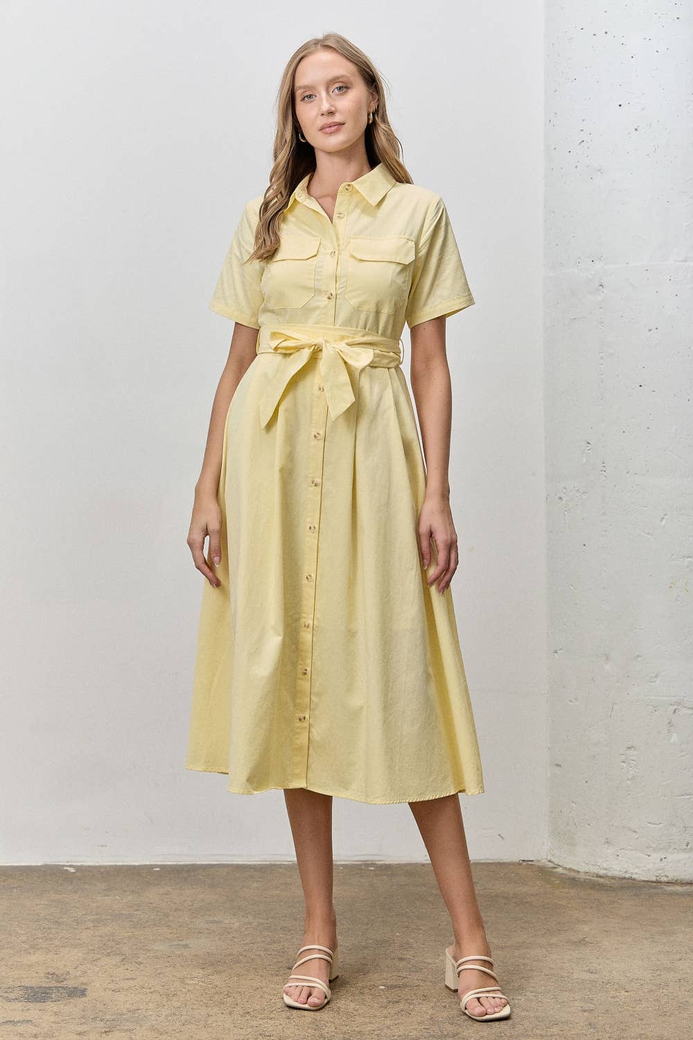 (Plus) Button Up Collar Shirt Dress