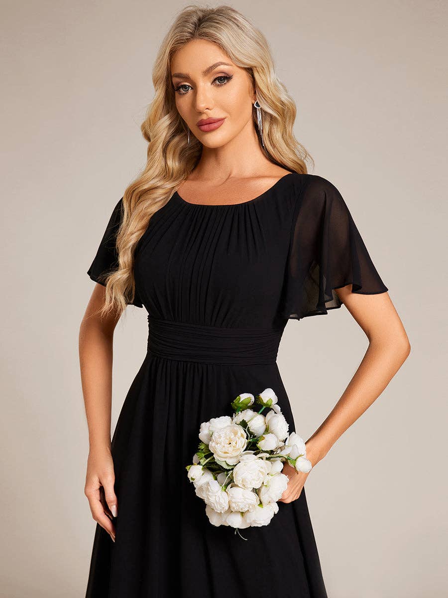 Round Neck Floor-length Pleated Dress