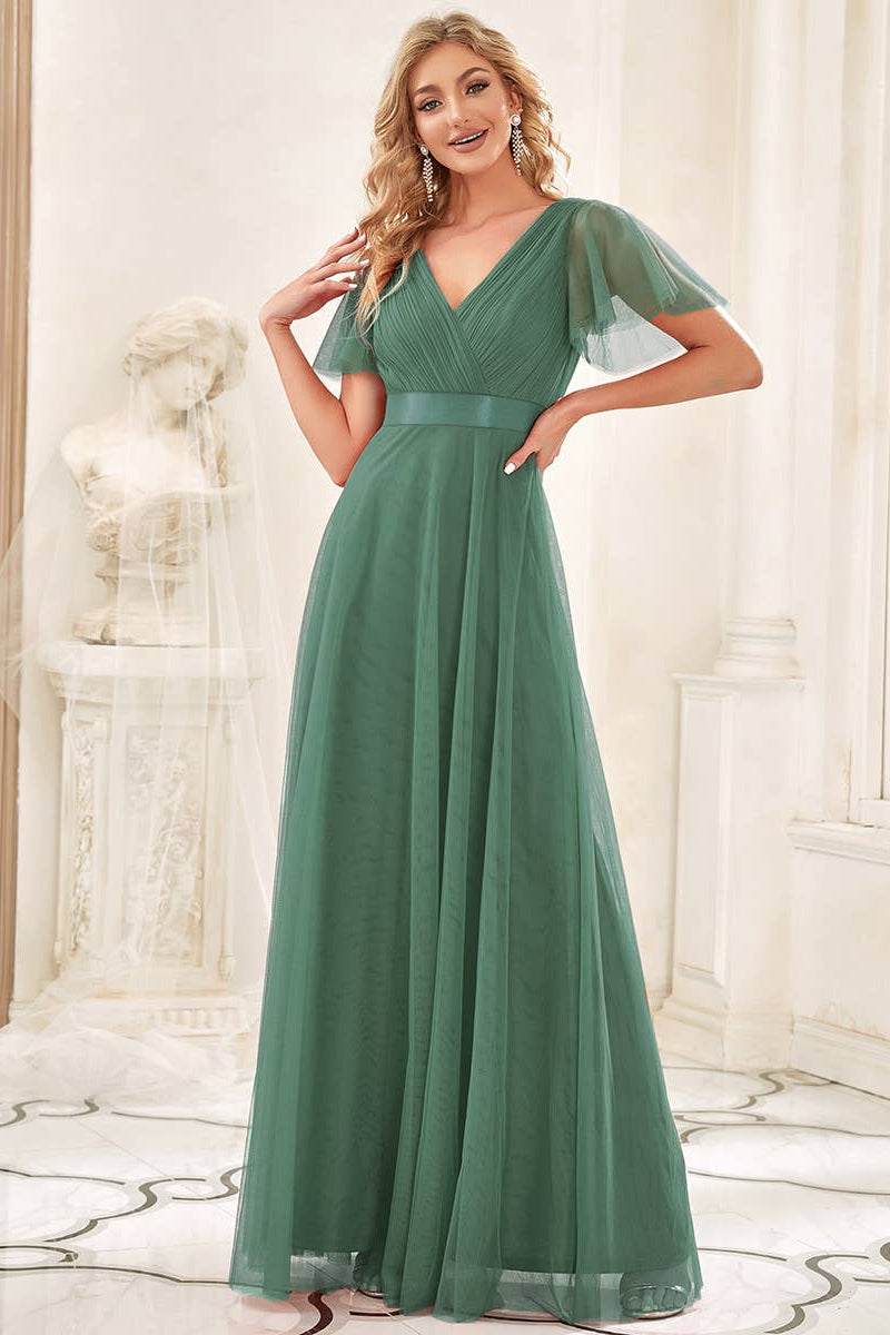 V-Neck A-Line Floor-Length Dress