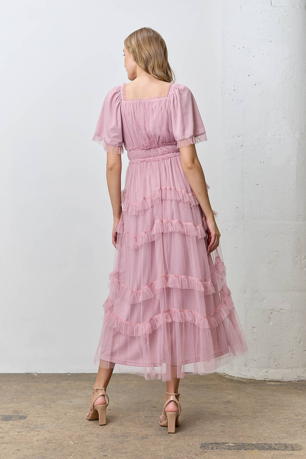 Sheer Ruffle Tiered Tulle Maxi Dress