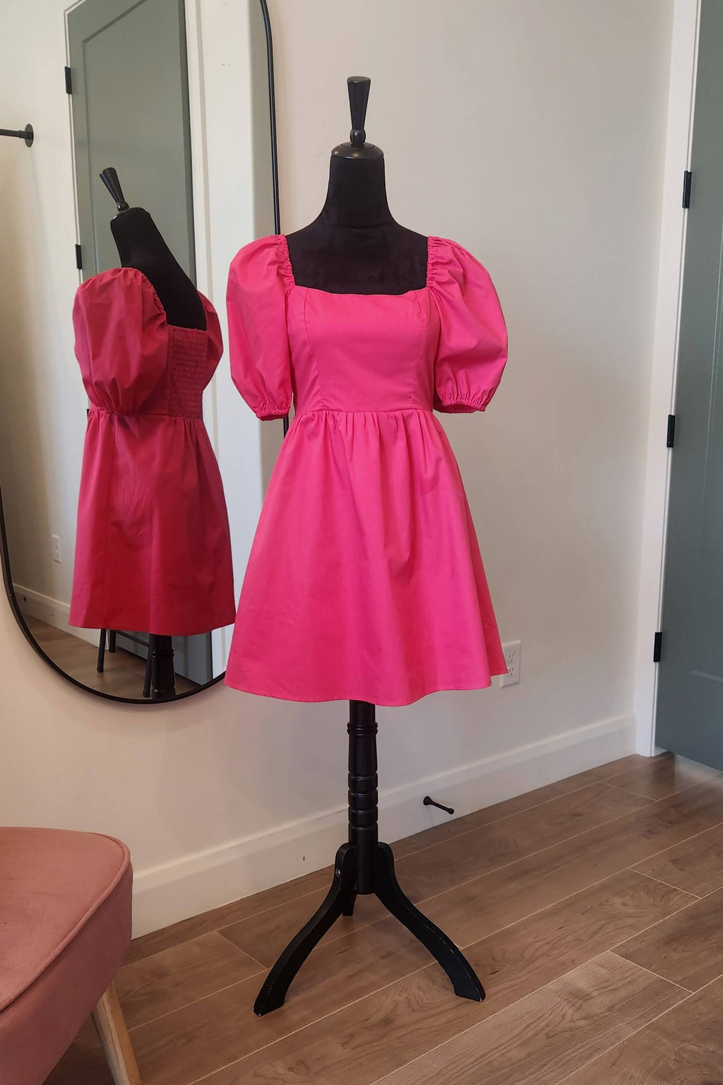 Pink Babydoll Puff Sleeve Dress