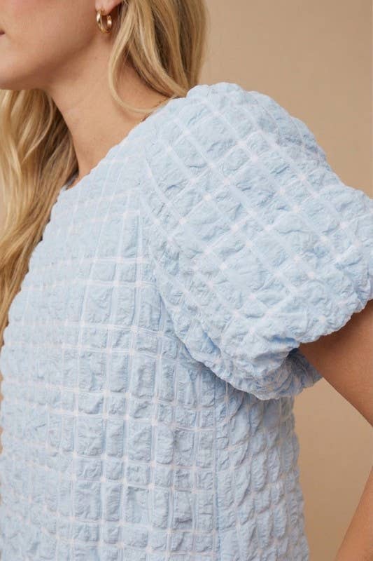 (Plus) Textured Puff-Sleeve Midi Dress