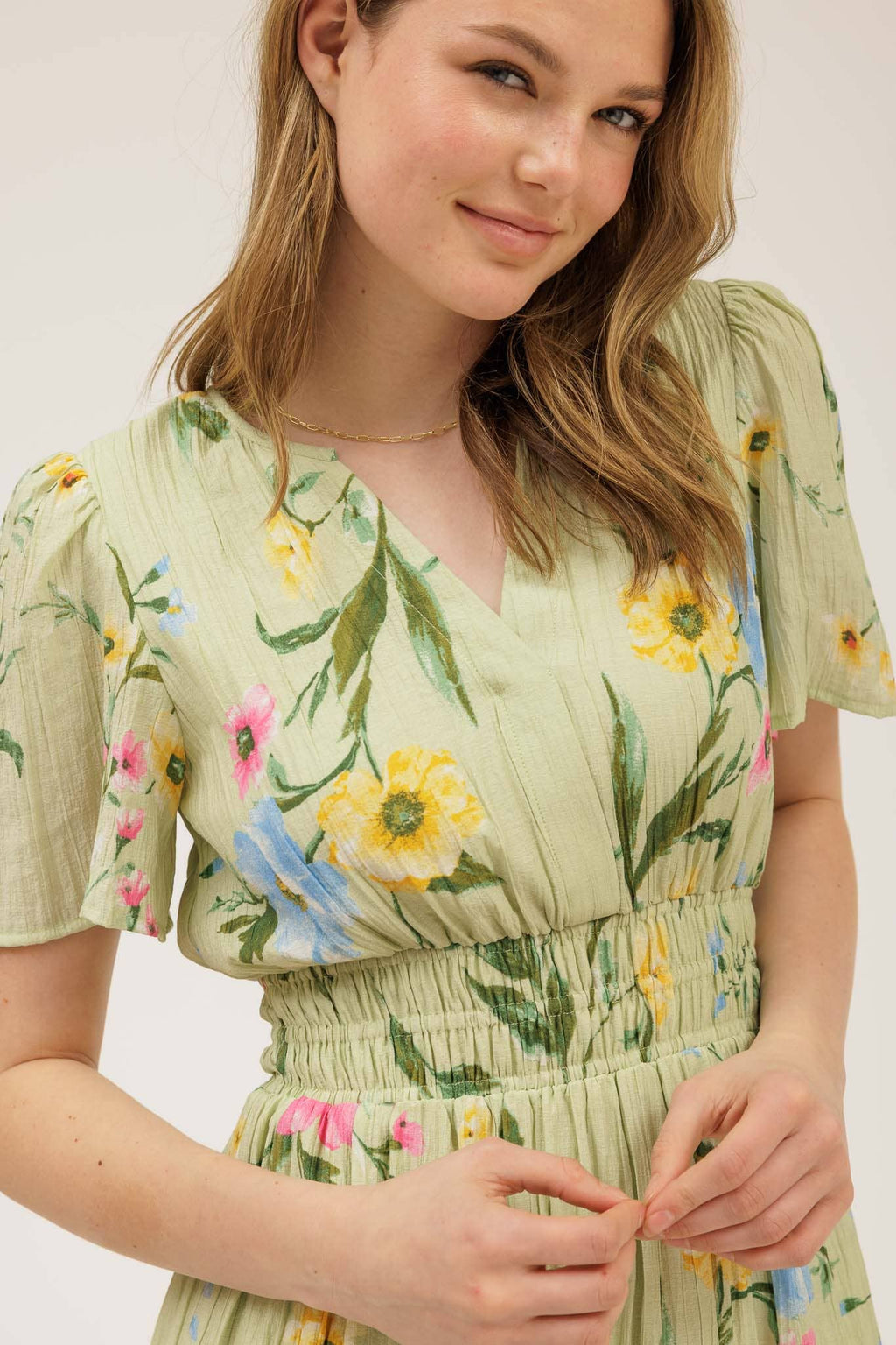 Floral Short Sleeve Tiered Midi Dress