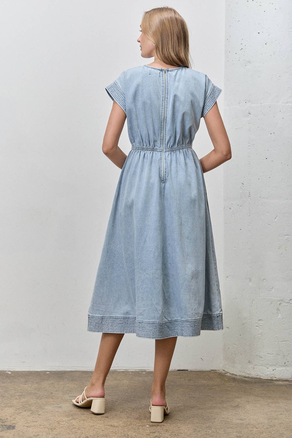 Denim Round Neck Midi Dress