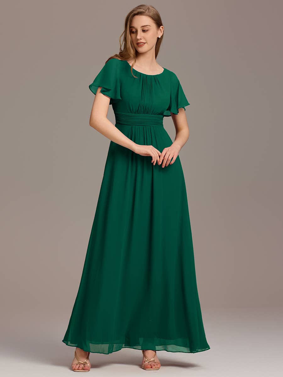 Round Neck Floor-length Pleated Dress