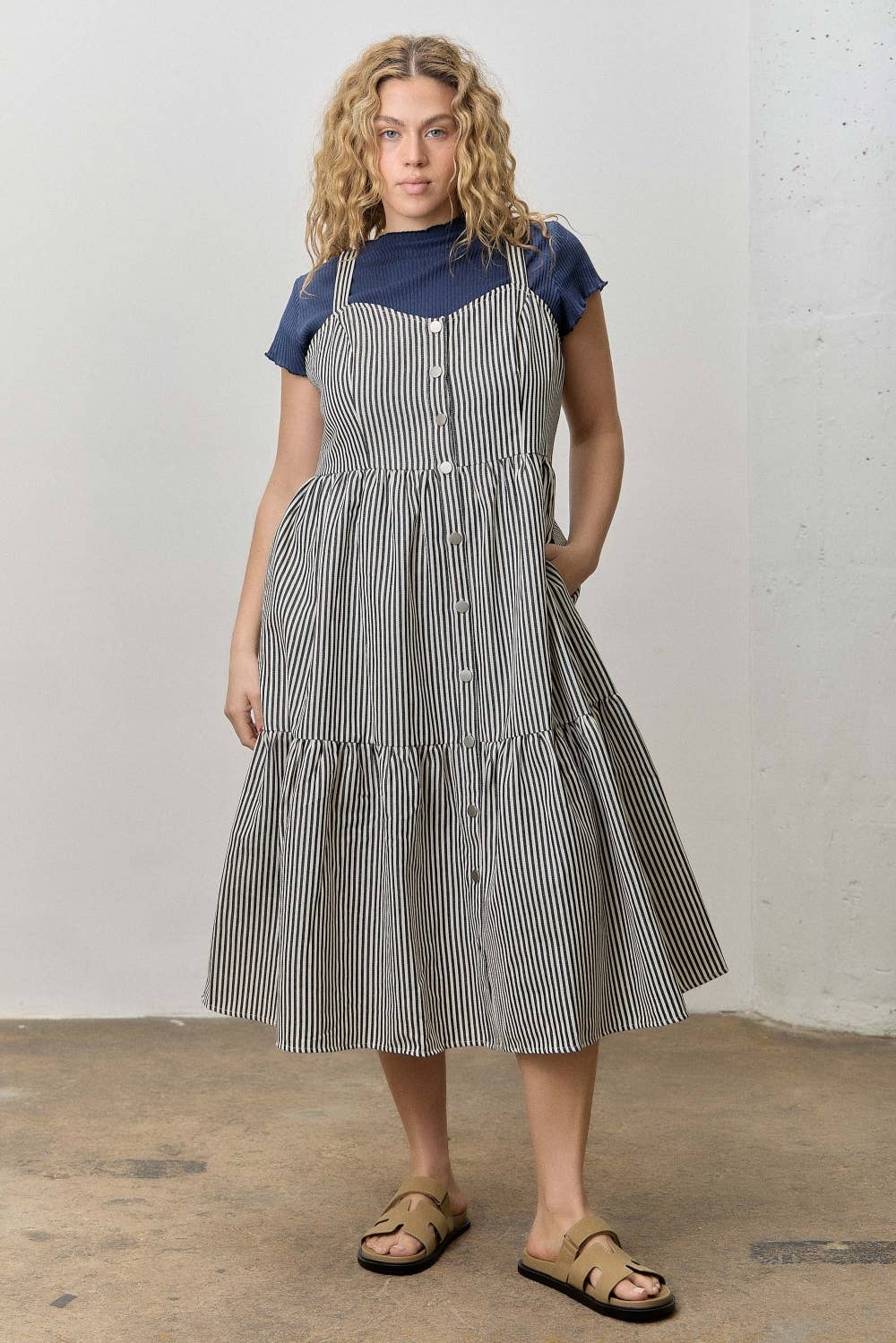 Striped Tiered Midi Pinafore Dress – Modern Modesty