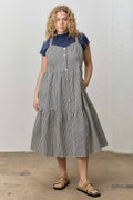 (Plus) Striped Tiered Midi Pinafore Dress