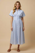 Women Button Down Pintucked Waist Dress