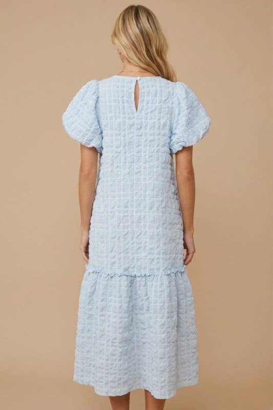 (Plus) Textured Puff-Sleeve Midi Dress
