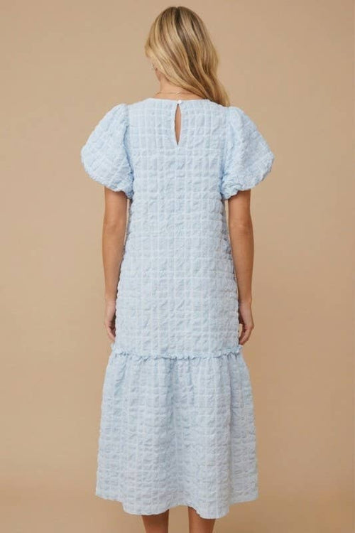 (Plus) Textured Puff-Sleeve Midi Dress