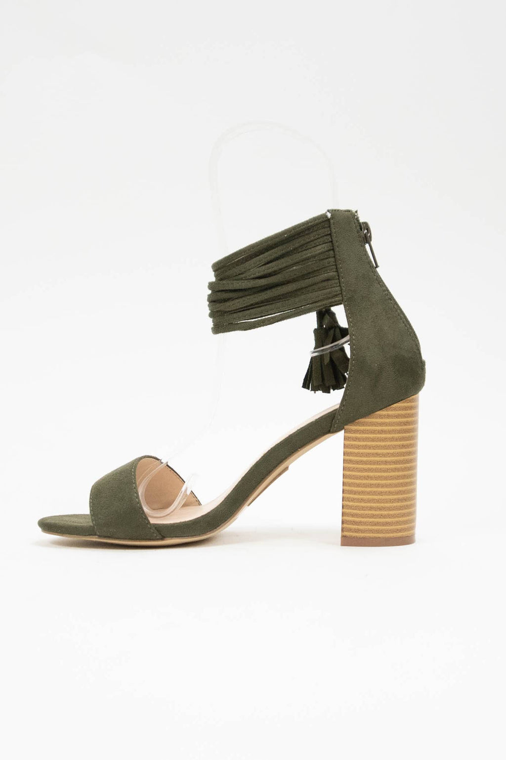 CCOCCI-3 Tassel Wrap Ankle Strap Block Heel Sandals