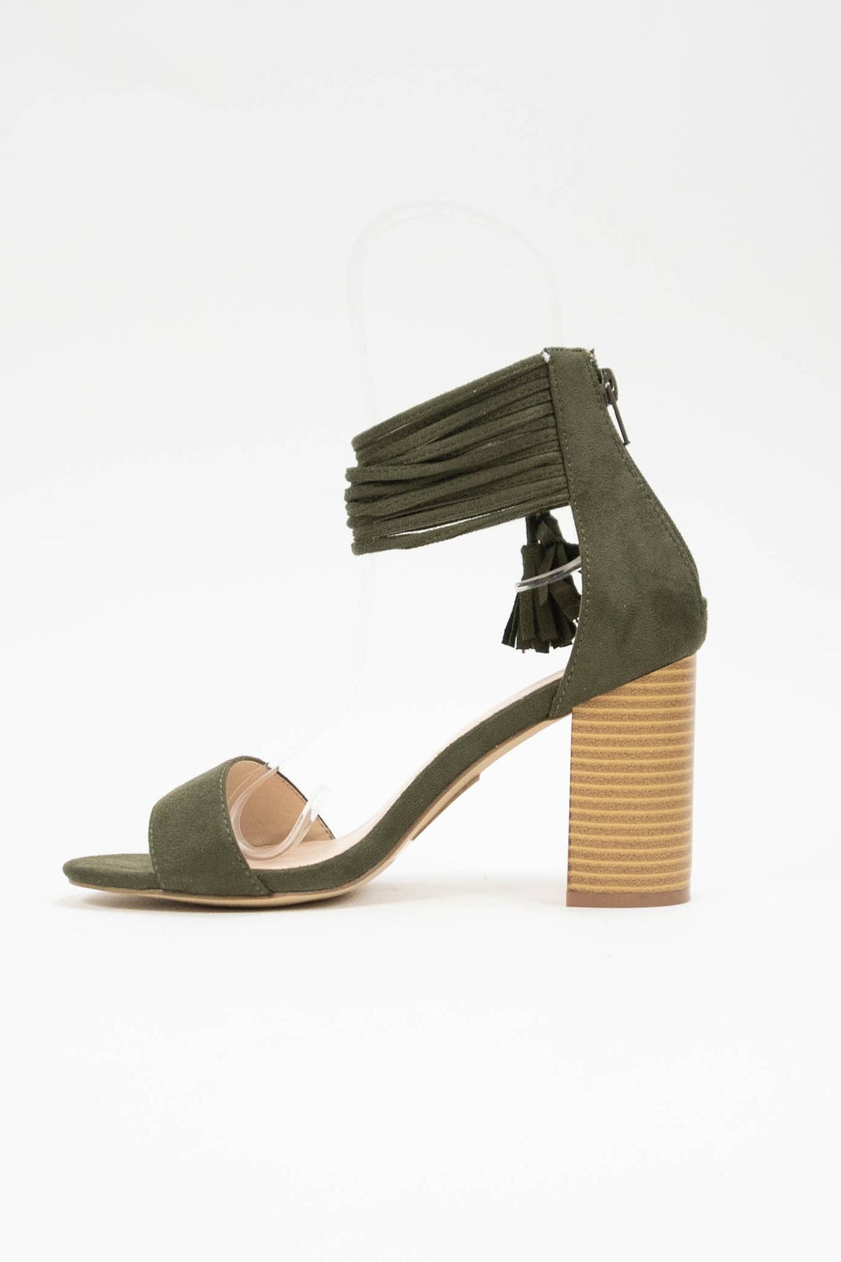 CCOCCI-3 Tassel Wrap Ankle Strap Block Heel Sandals