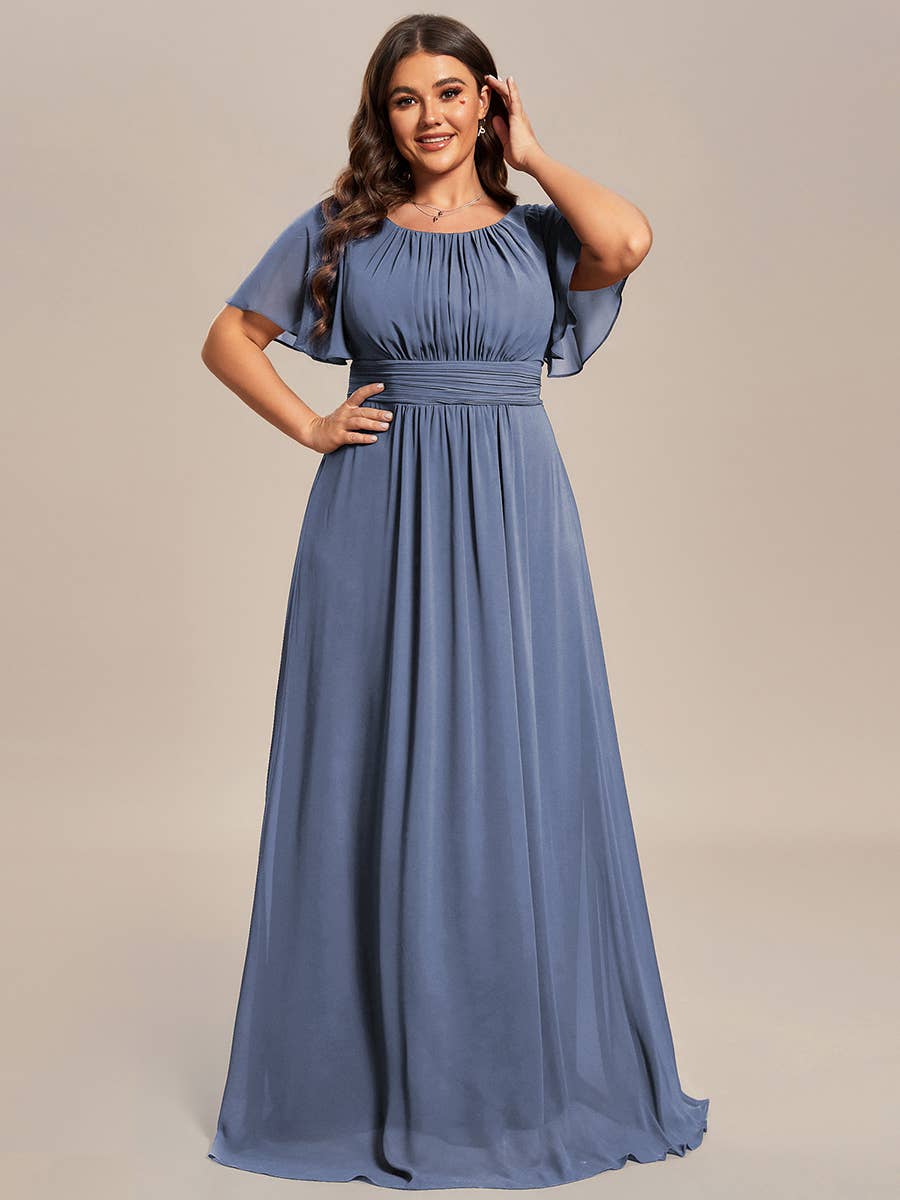 Round Neck Floor-length Pleated Dress