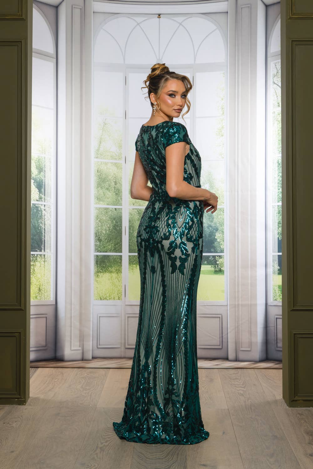 Sequin Maxi Dress with Short Cap Sleeves