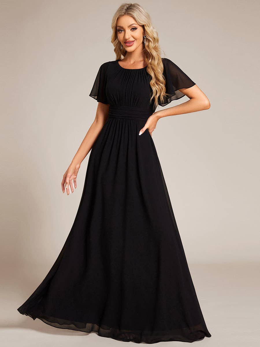 Round Neck Floor-length Pleated Dress