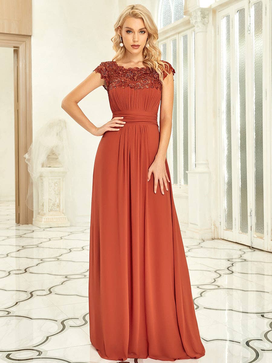Lacey Chiffon Evening Party Gown