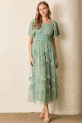 Sheer Ruffle Tiered Tulle Maxi Dress