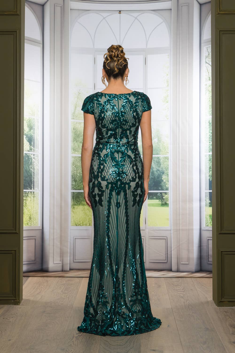 Sequin Maxi Dress with Short Cap Sleeves