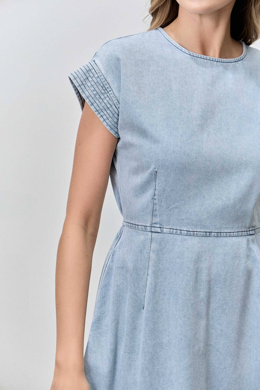 Denim Round Neck Midi Dress