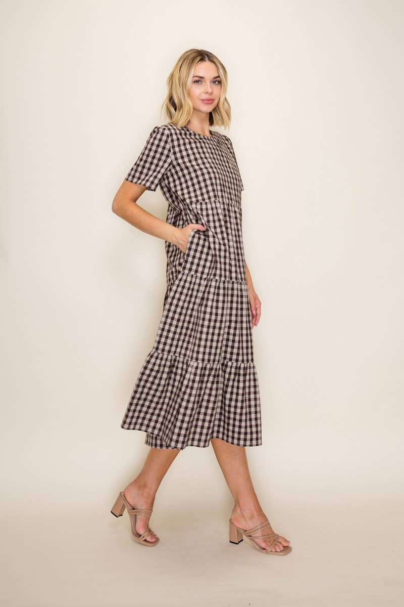 Plaid Flowy Tiered Midi Dress