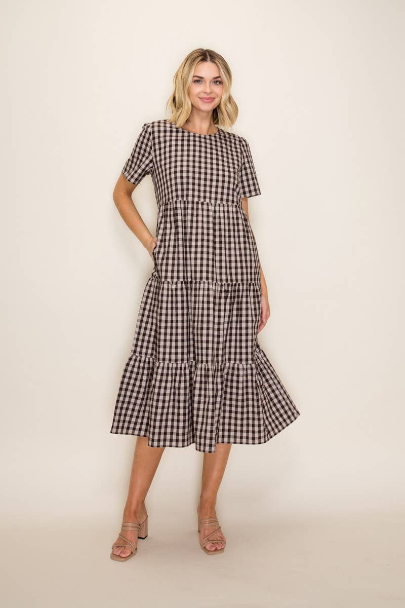 Plaid Flowy Tiered Midi Dress