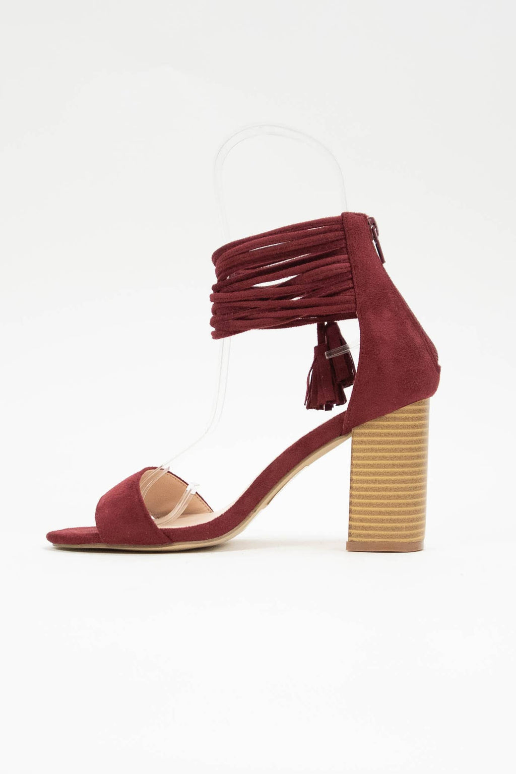 CCOCCI-3 Tassel Wrap Ankle Strap Block Heel Sandals