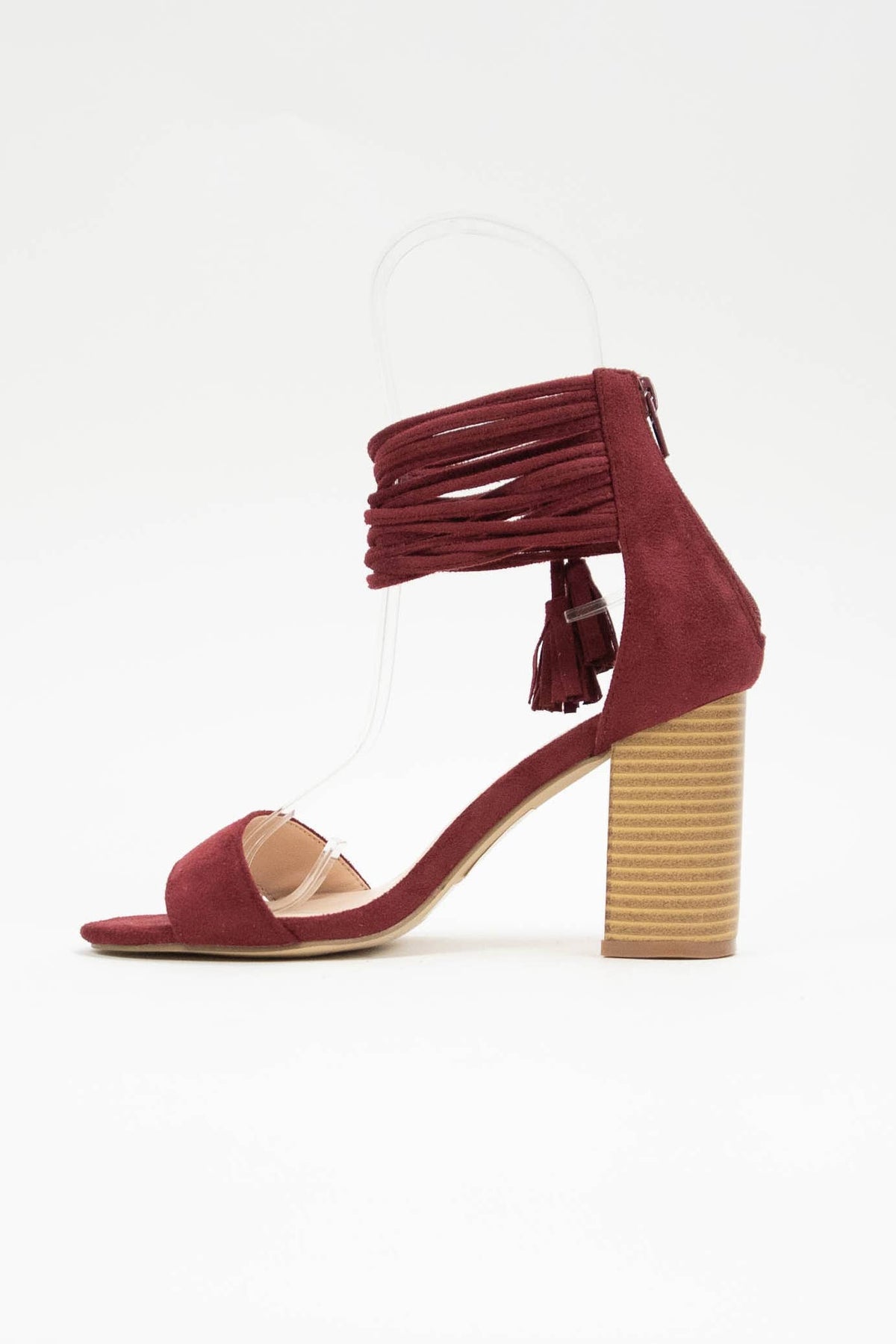 CCOCCI-3 Tassel Wrap Ankle Strap Block Heel Sandals