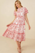 Womens Eyelet Lace Scallop Sleeve Midi Dress