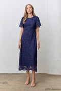 Short Sleeve Lace Midi Dress