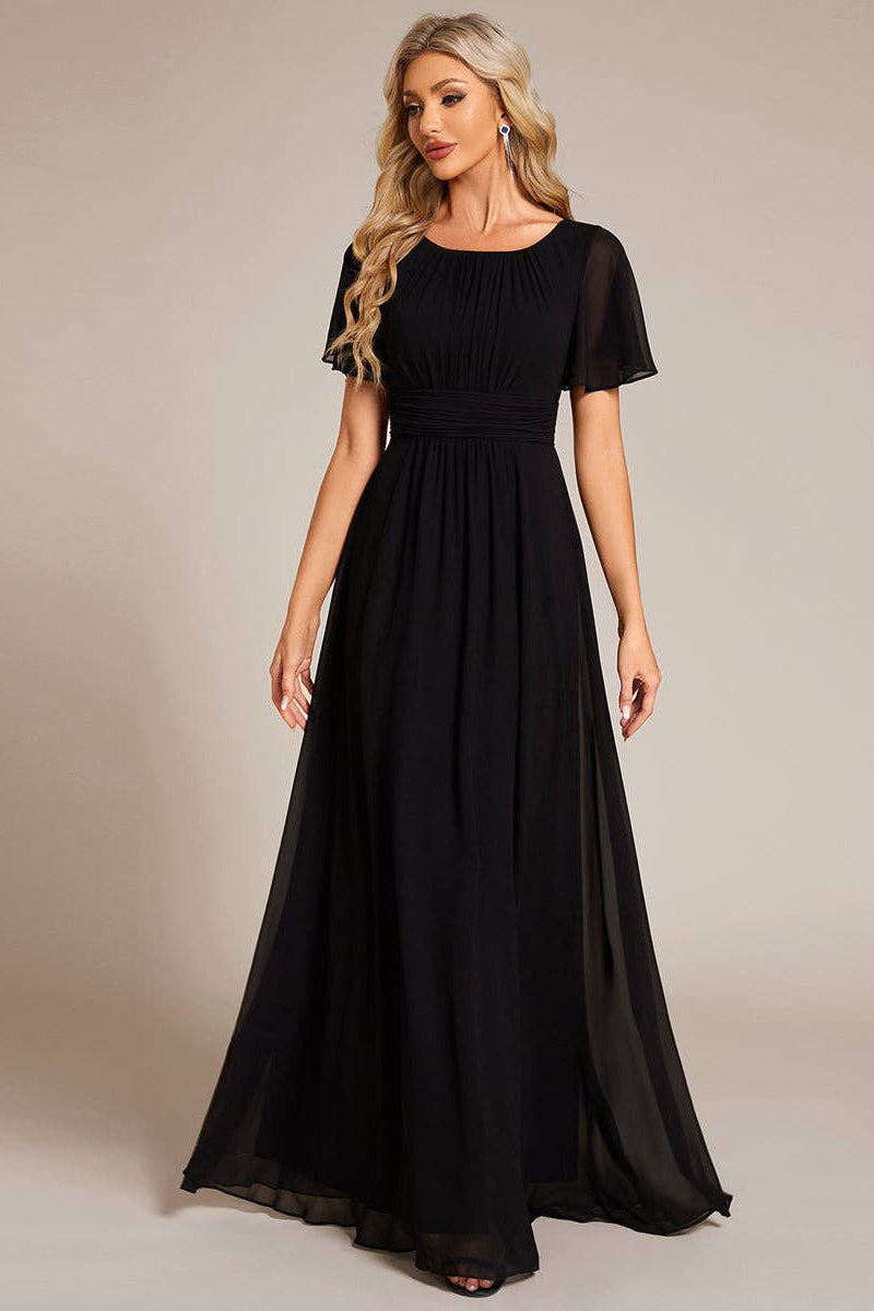 Round Neck Floor-length Pleated Dress