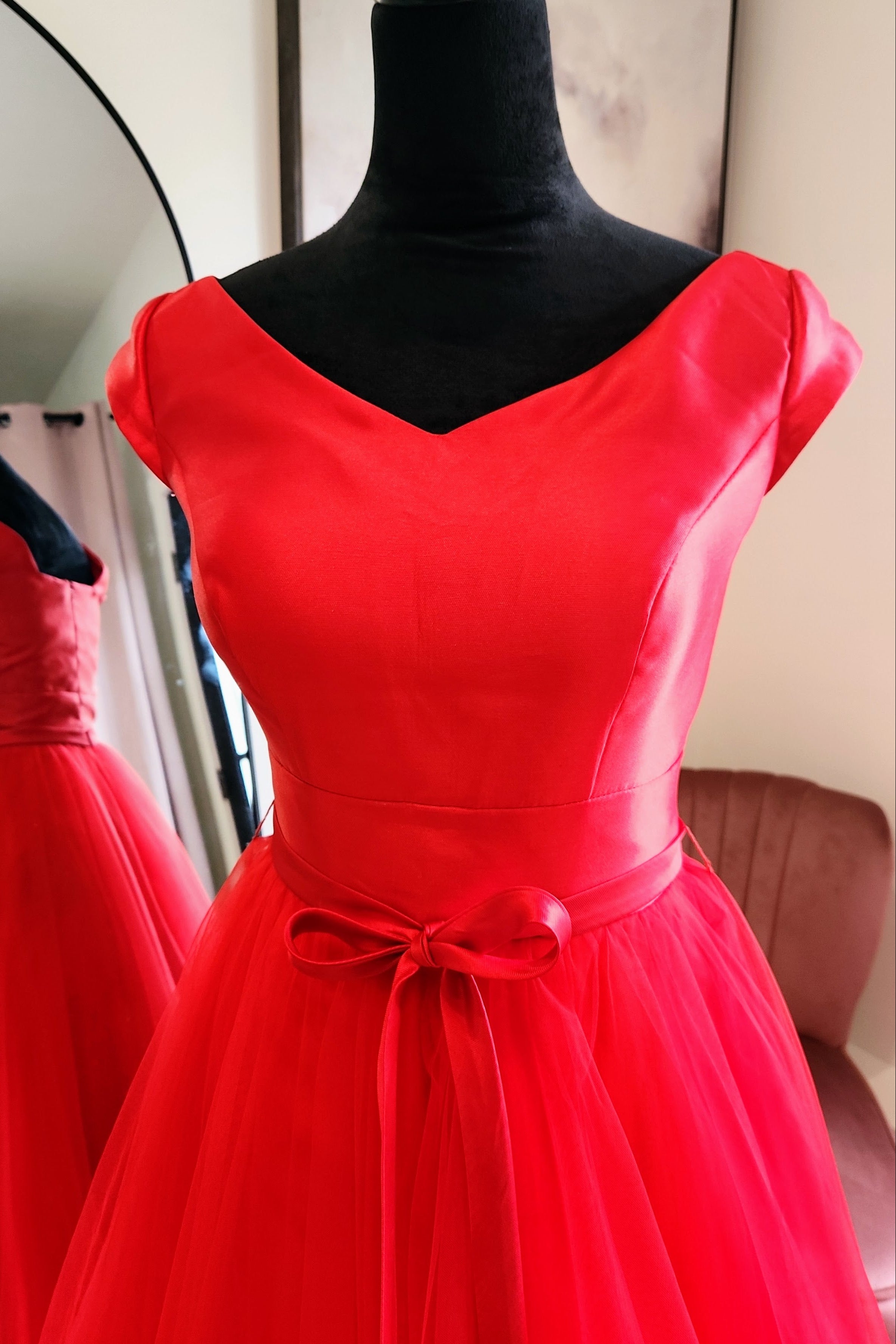 Madison James V-neck Satin Tulle Ball Gown