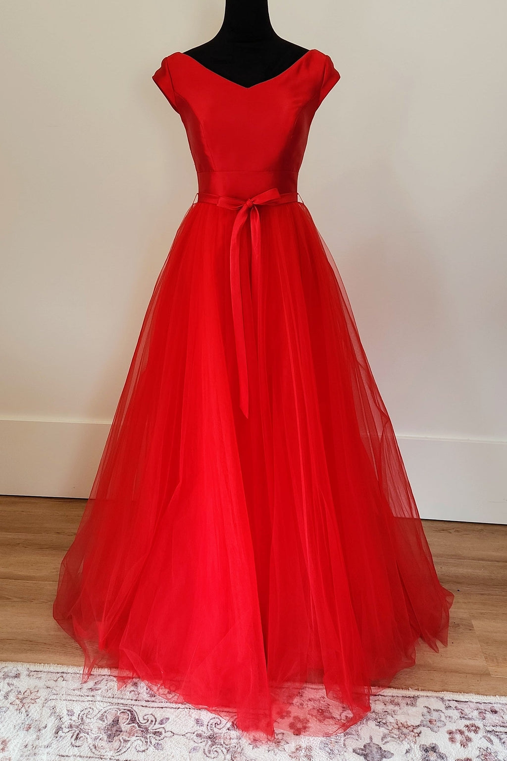 Madison James V-neck Satin Tulle Ball Gown