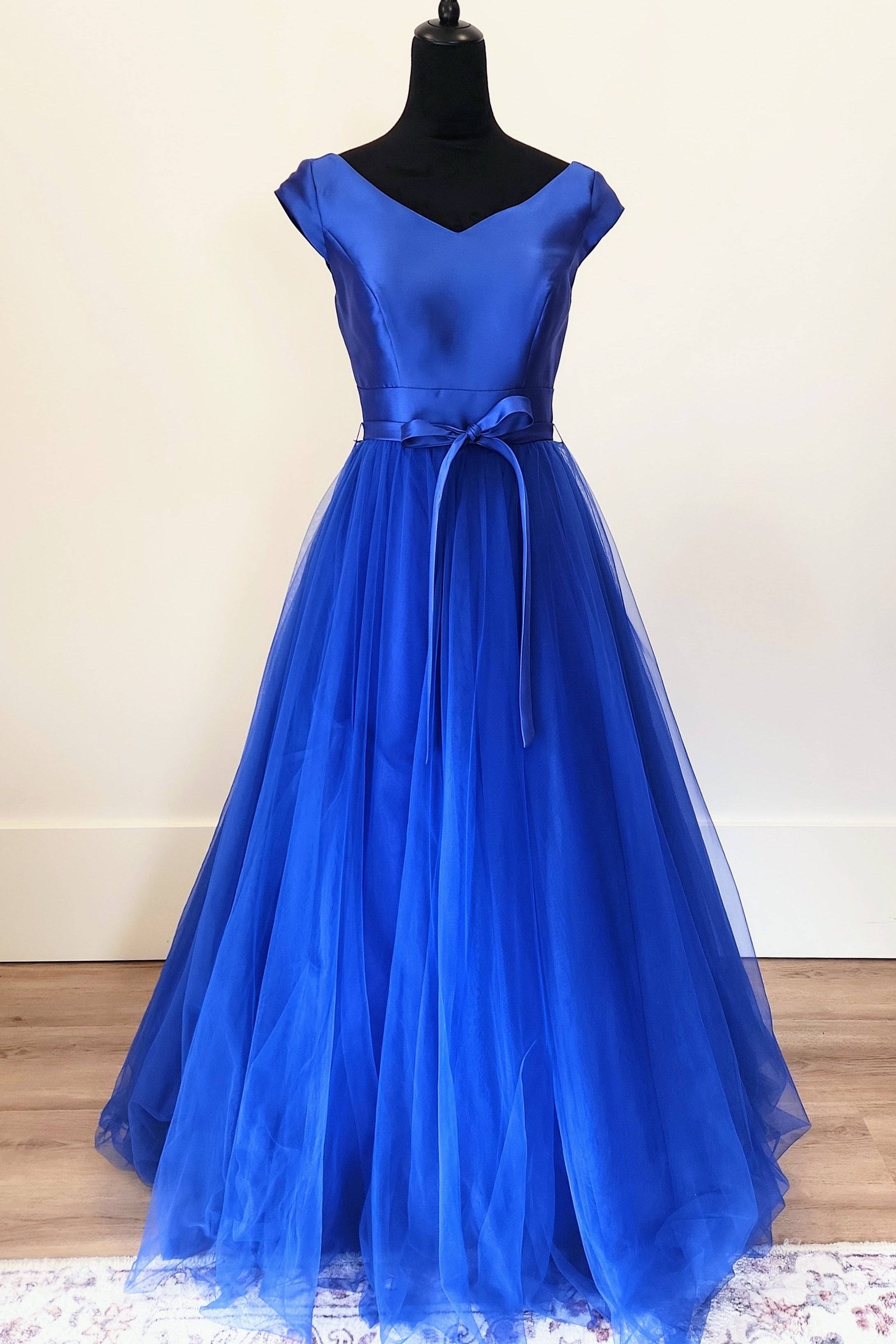 Madison James V-neck Satin Tulle Ball Gown