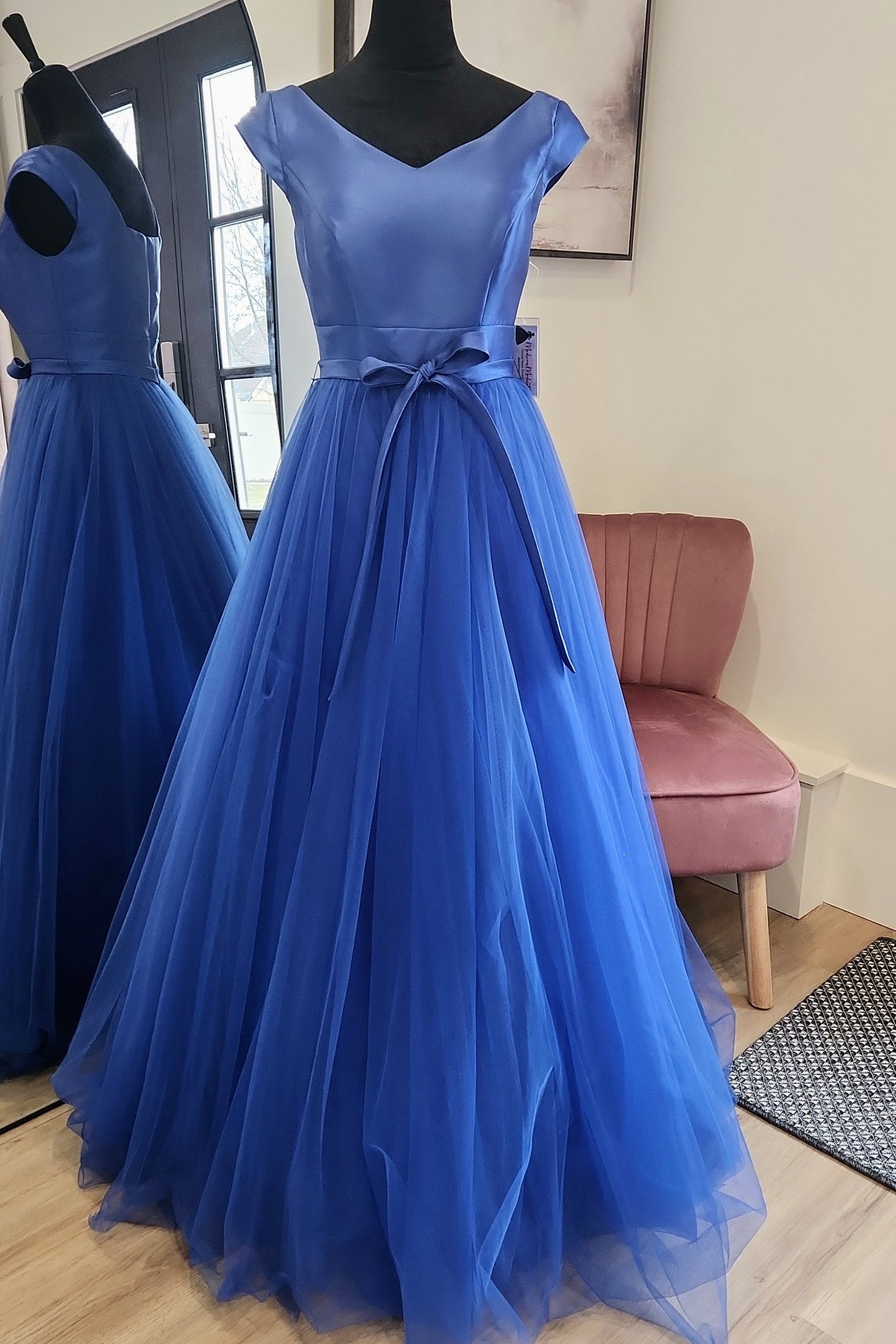 Madison James V-neck Satin Tulle Ball Gown