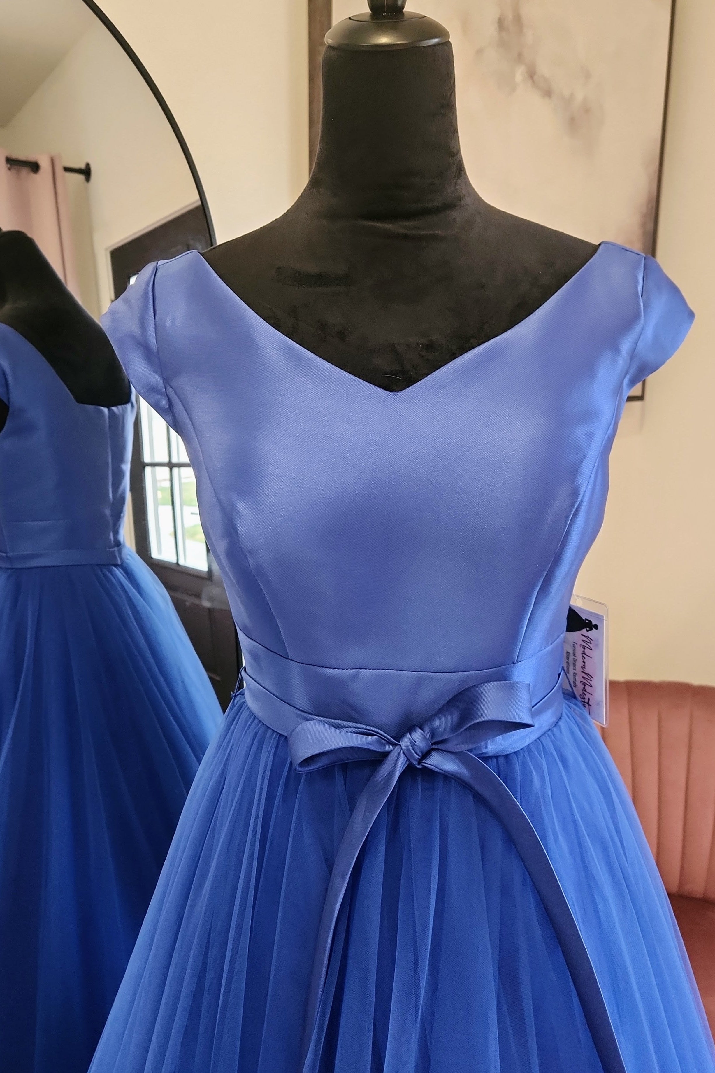 Madison James V-neck Satin Tulle Ball Gown