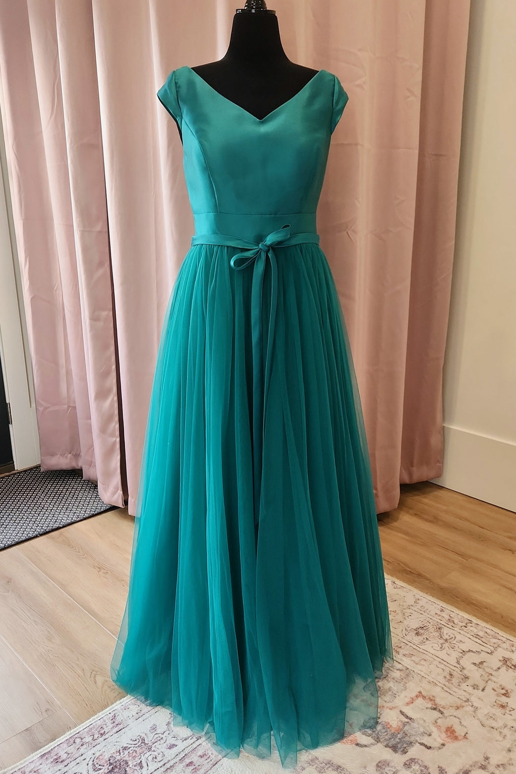 Madison James V-neck Satin Tulle Ball Gown