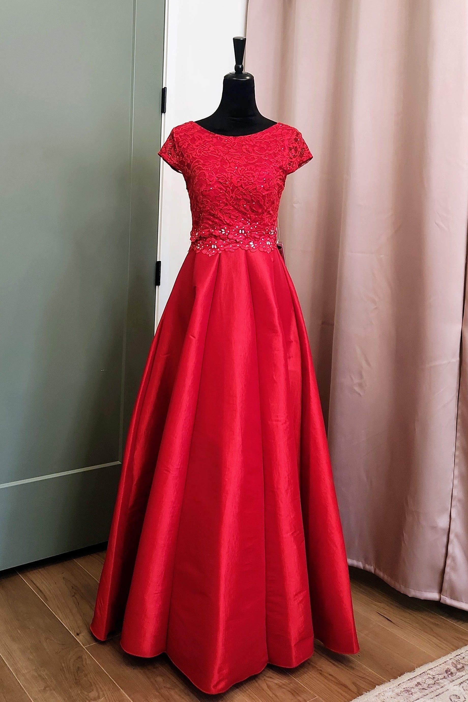 Red Lace Sequin A-line Gown
