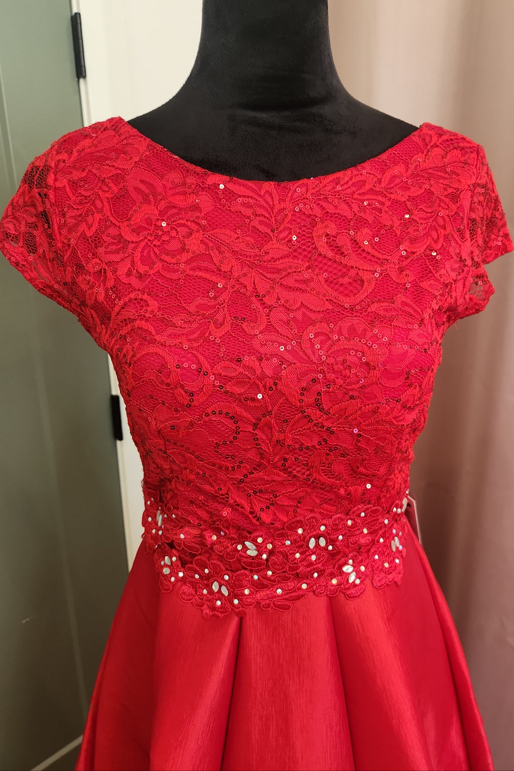 Red Lace Sequin A-line Gown