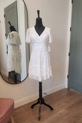 White Lace Flutter Sleeve Tie-Waist Dress