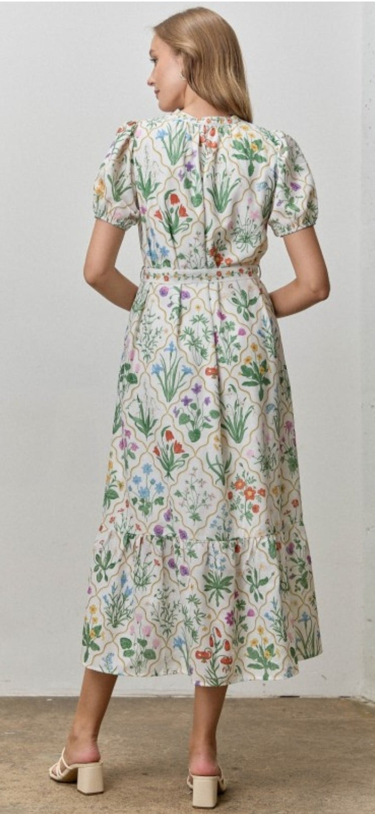 Floral Print Waist Tie Midi Dress