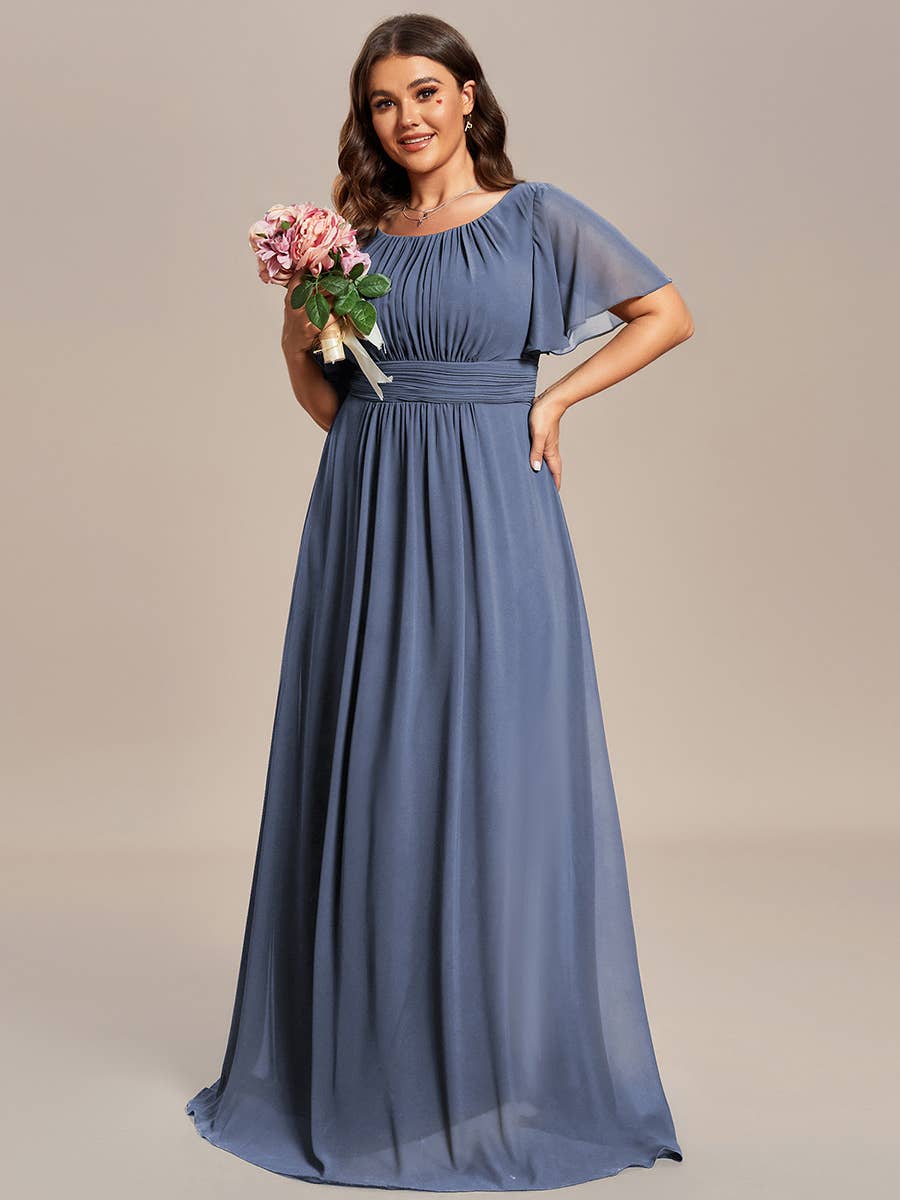 Round Neck Floor-length Pleated Dress