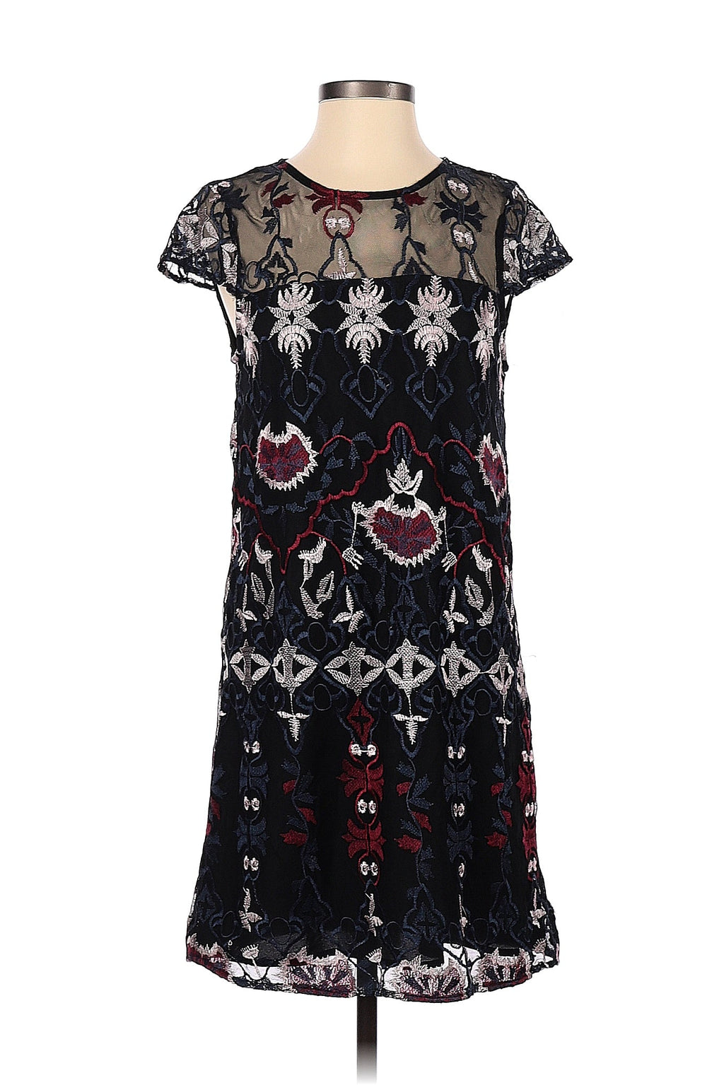 Black Floral Embroidered Shift Dress