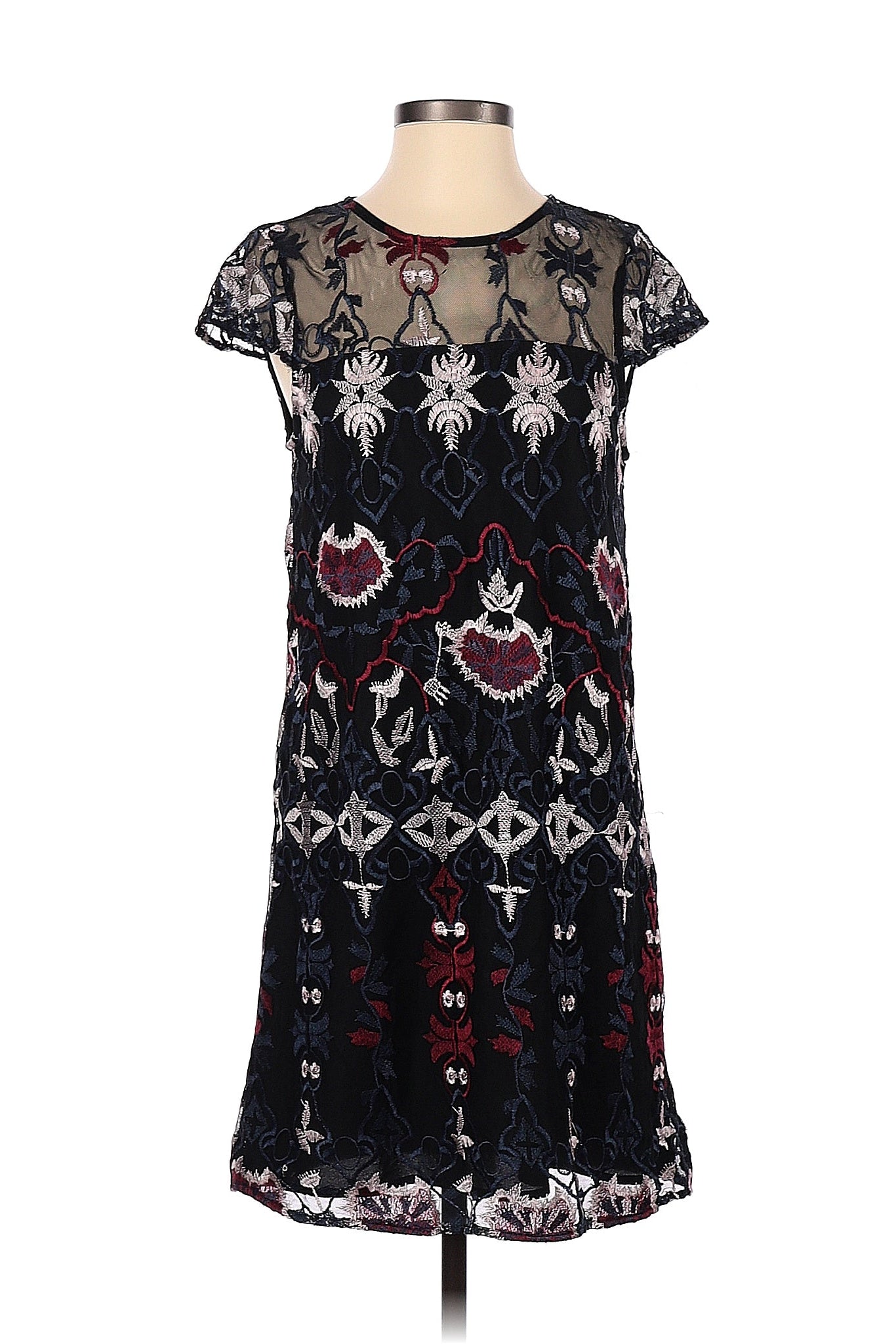 Black Floral Embroidered Shift Dress