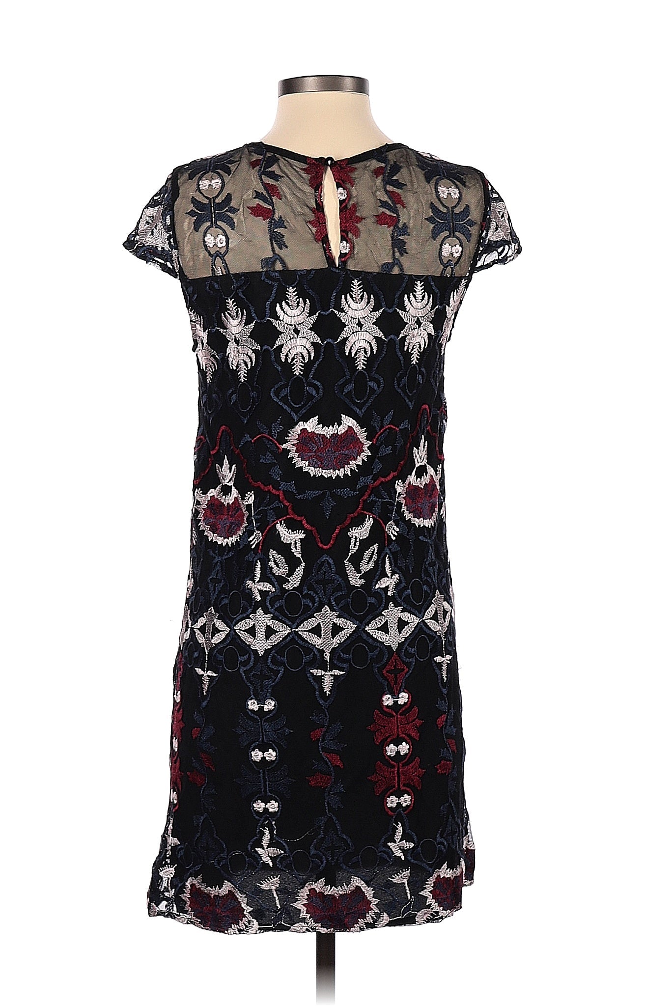 Black Floral Embroidered Shift Dress