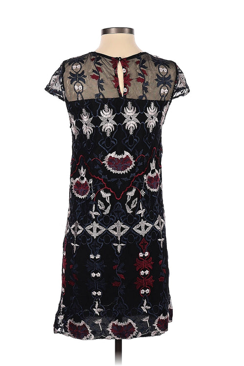 Black Floral Embroidered Shift Dress