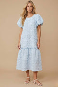 (Plus) Textured Puff-Sleeve Midi Dress