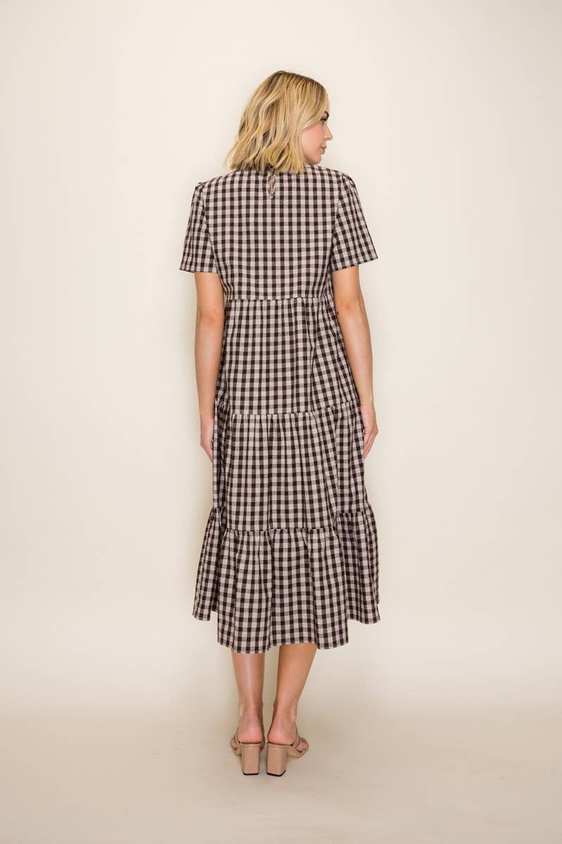 Plaid Flowy Tiered Midi Dress