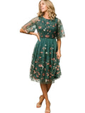 Sage Floral Tulle Midi Dress