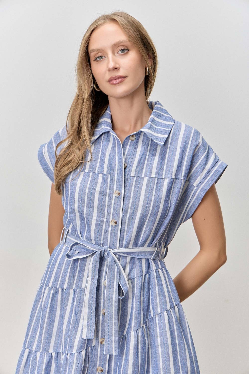 Striped Collar Midi Dress